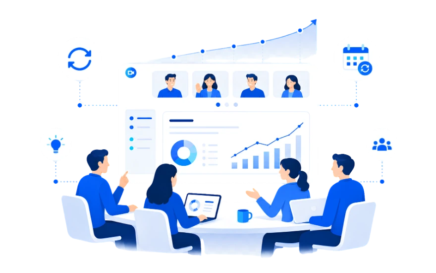 定例ミーティングや勉強会で活用定着をサポートするイメージ